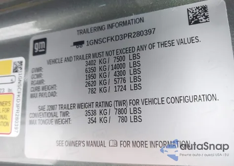 2023 Chevrolet Suburban 2Wd Premier z USA, uszkodzony, nr VIN 1GNSCFKD3PR280397